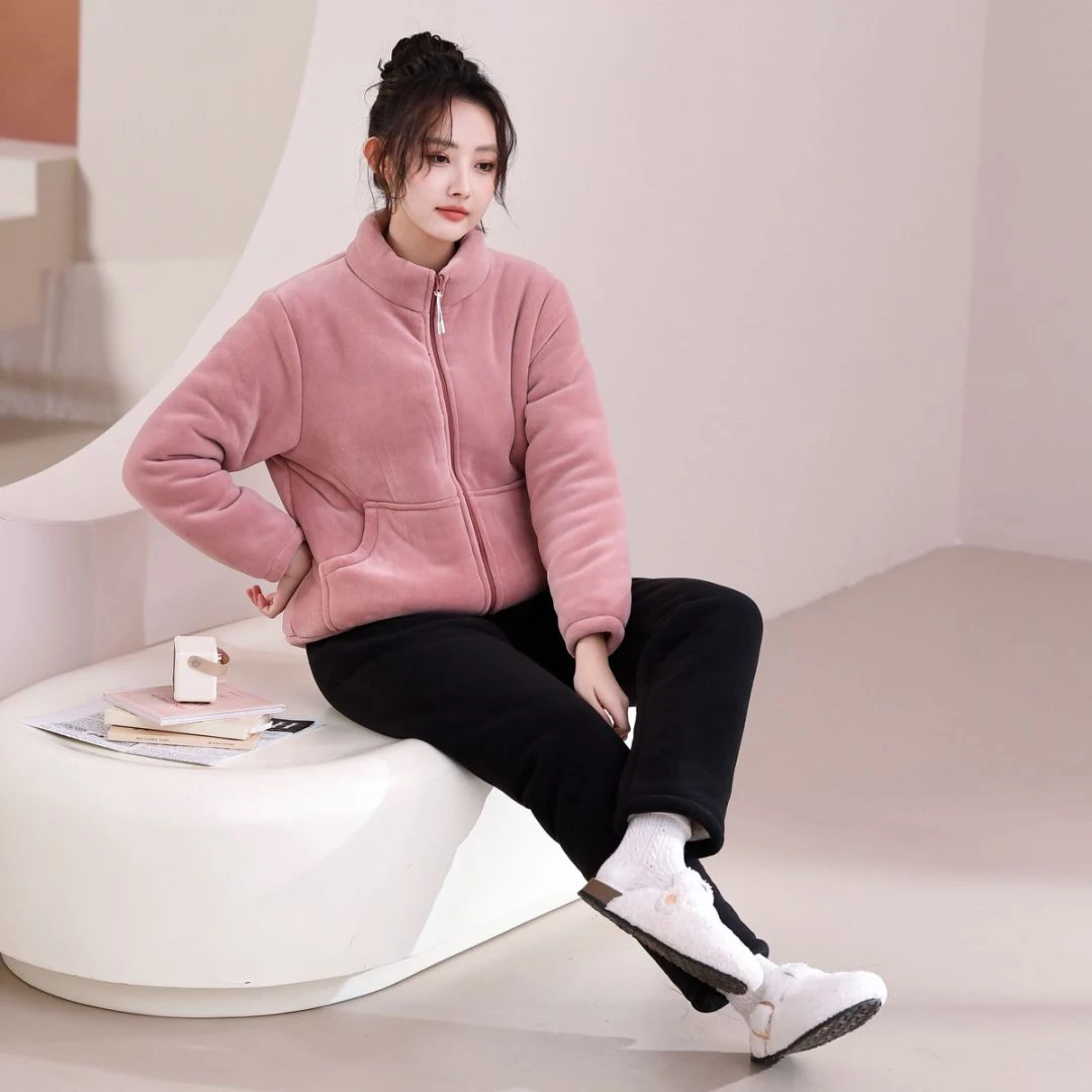 单件女款海豚绒拉链时尚运动风保暖家居