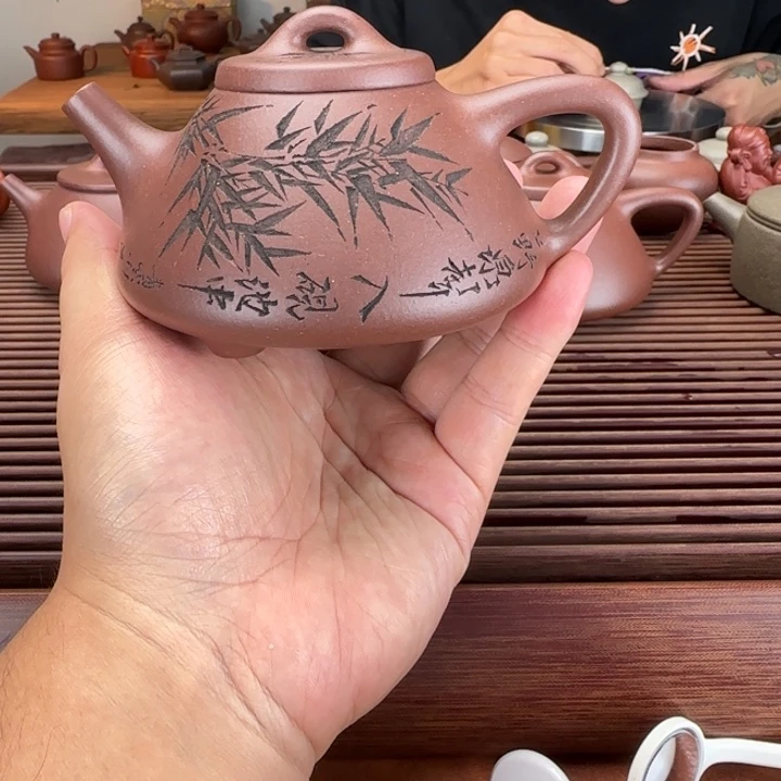 茶壶紫砂水潭紫泥250cc半手
