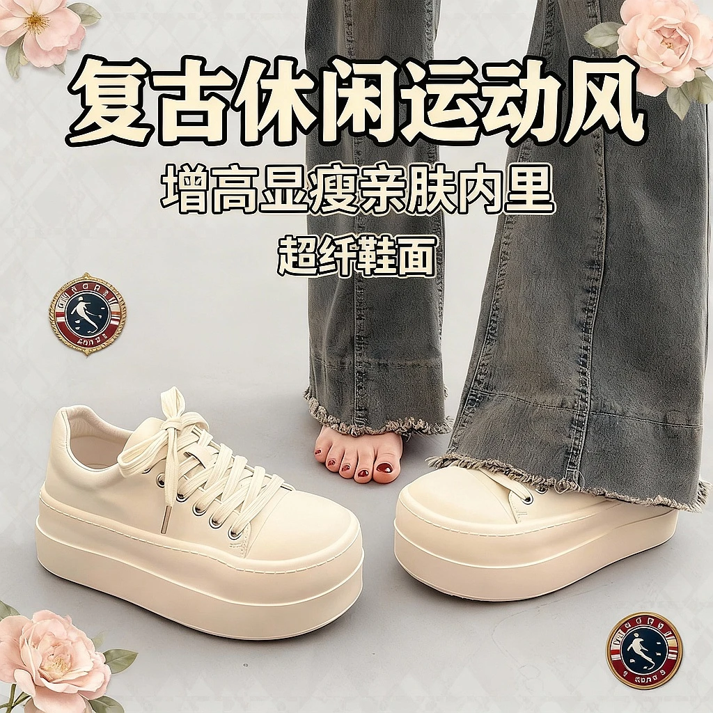 高级感百搭厚底小白鞋女增高板鞋2025新款春秋爆款休闲运动松糕鞋