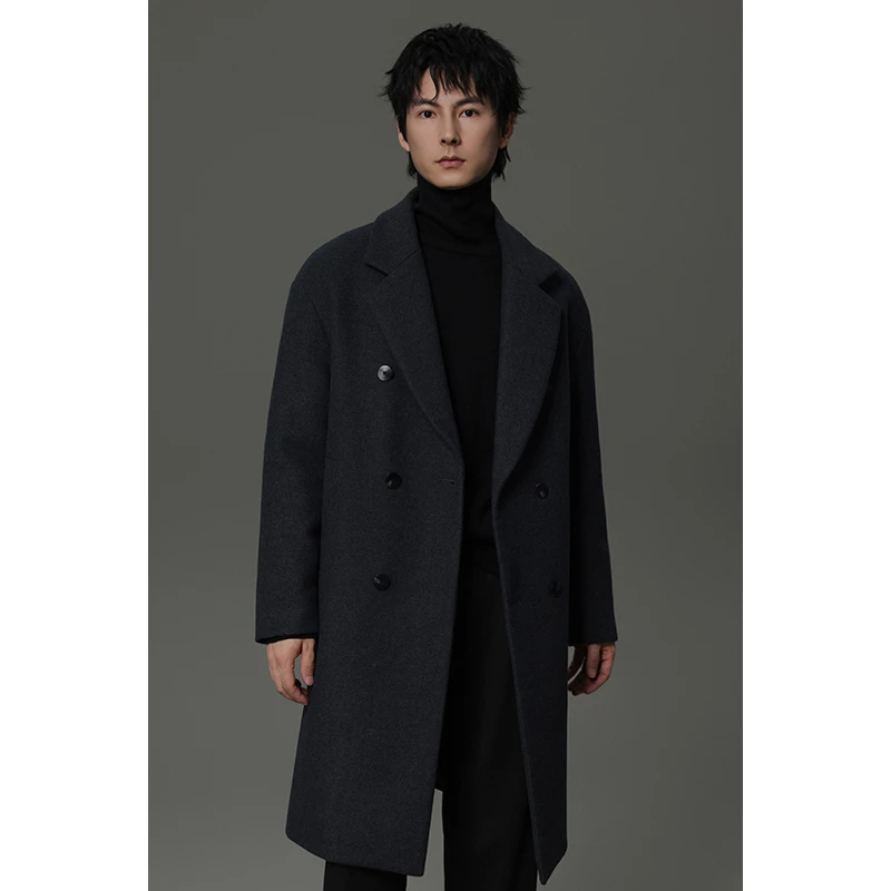 【温暖加倍~加棉羊毛大衣】中长款宽松休闲加厚双排扣毛呢外套D50