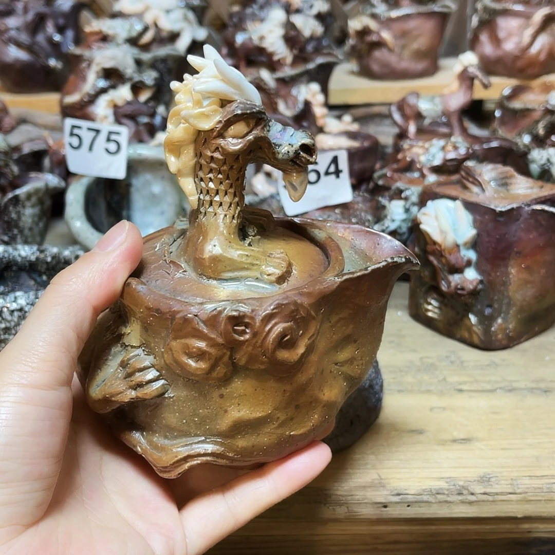 杯柴烧粗陶手捏宝瓶