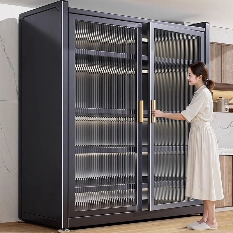 加高厨房置物架落地多层家用收纳柜子微波炉防尘多功能橱柜储物柜