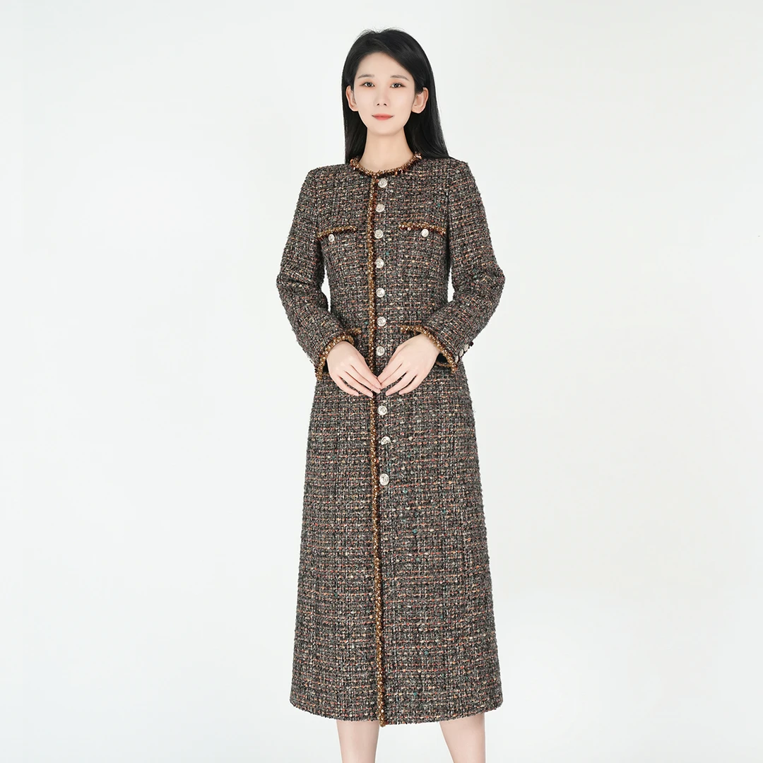 【高定系列】重工中国风秋季羊毛小香风中长款屿知连衣裙HCSS050778