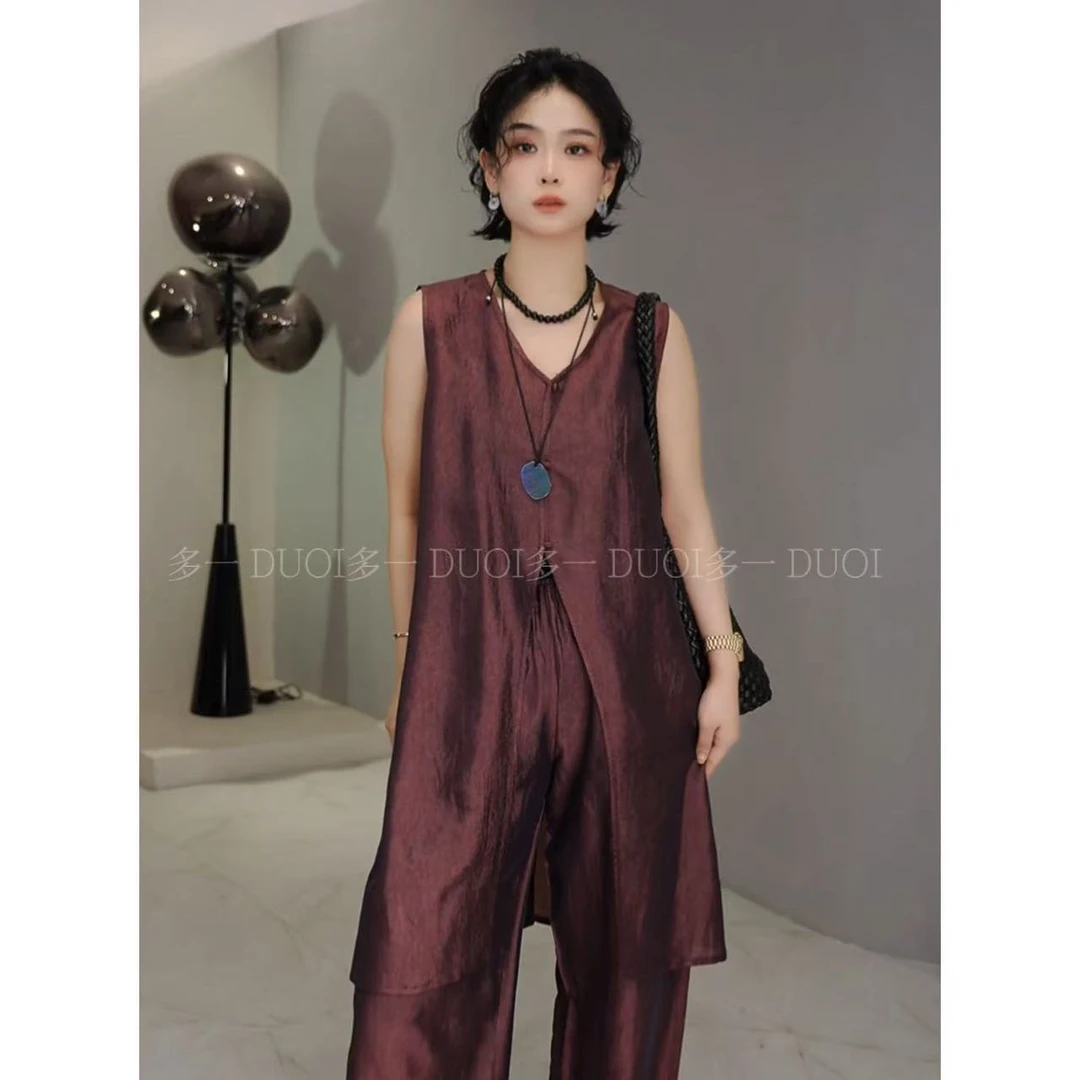 多一“南风叙”2025夏季慵懒风垂感中长款上衣轻薄无袖开衫