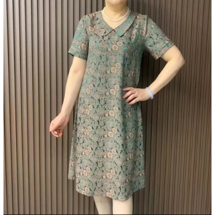 Q05夏季款中年妈妈装长裙时尚印花连衣裙休闲显瘦中长款遮肚宽松