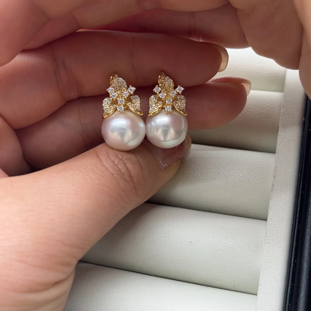 海水珍珠耳饰银S925镶嵌