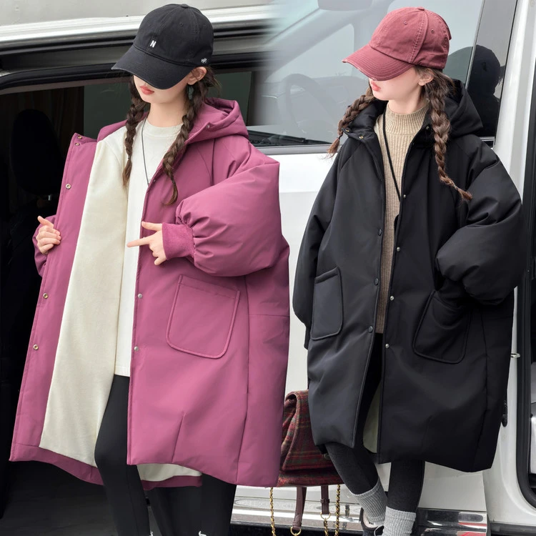 女童棉服2025新款中大童韩版宽松休闲连帽长款棉衣洋气超好看外套
