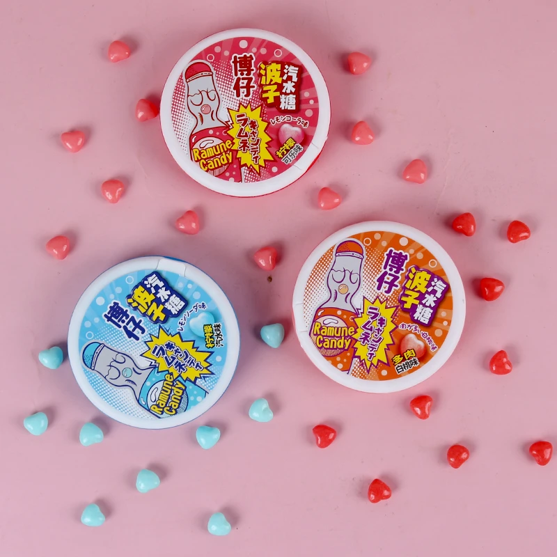 网红博仔波子汽水糖趣味糖多肉白桃味柠檬可乐汽水味硬糖盒装糖果