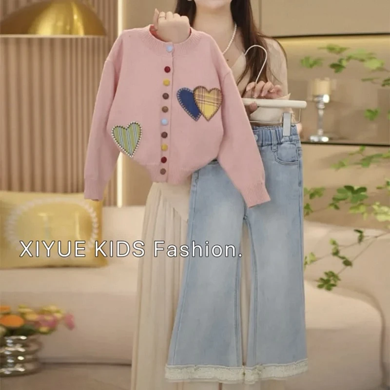 女童春款套装2025新款洋气儿童针织衫外套女大童春装开衫两件套潮