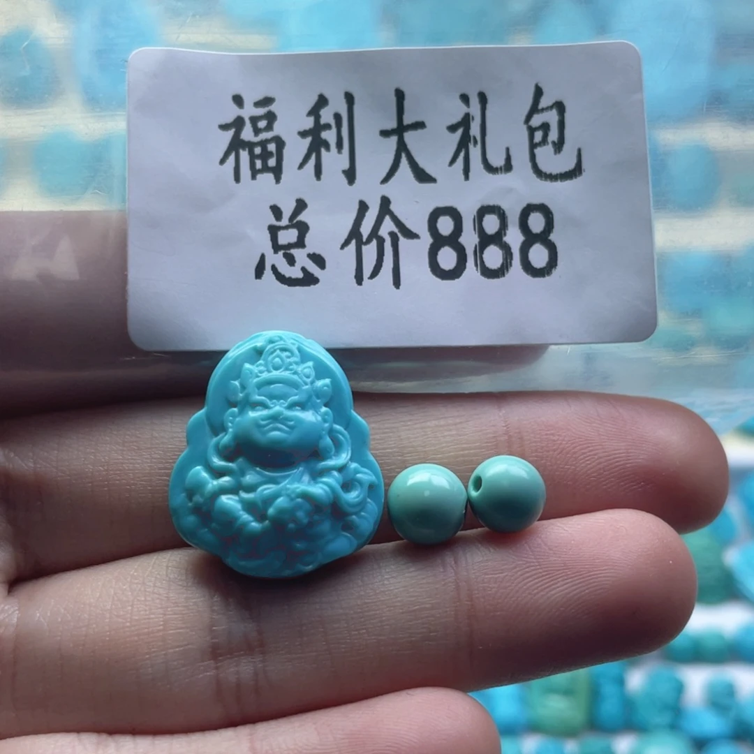 ****哥绿松石银S925镶嵌天然原矿绿松石雕刻件