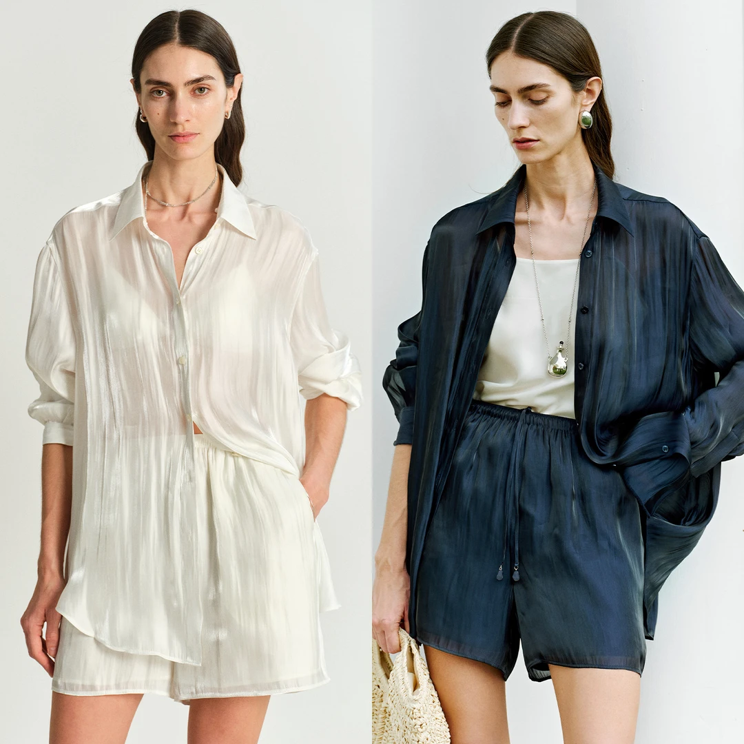 MARIUSMARIUS“极光套”波光呼吸感面料宽松廓形衬衫外套短裤