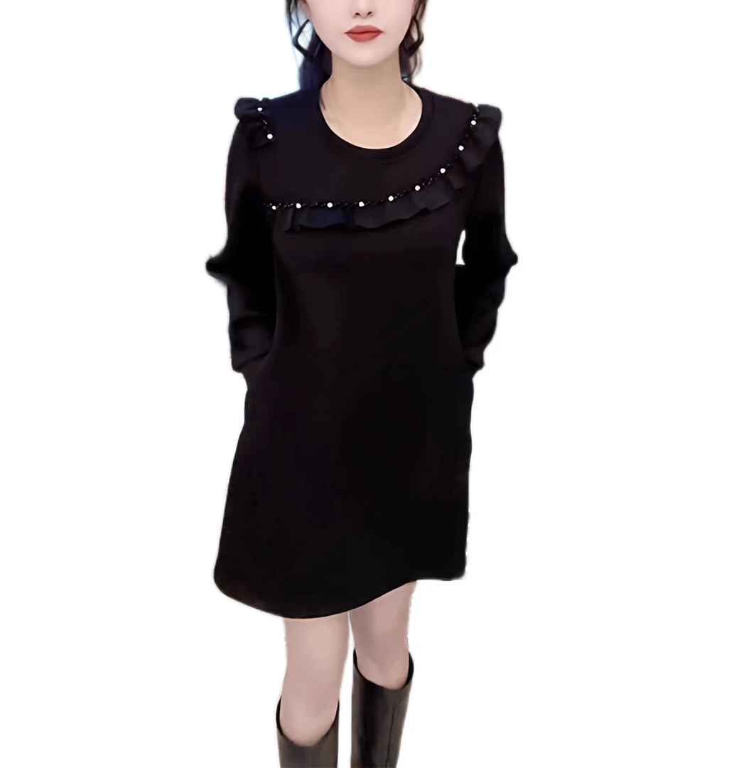 31轻奢钉钻木耳花边裙2025新款气质宽松显瘦裙子