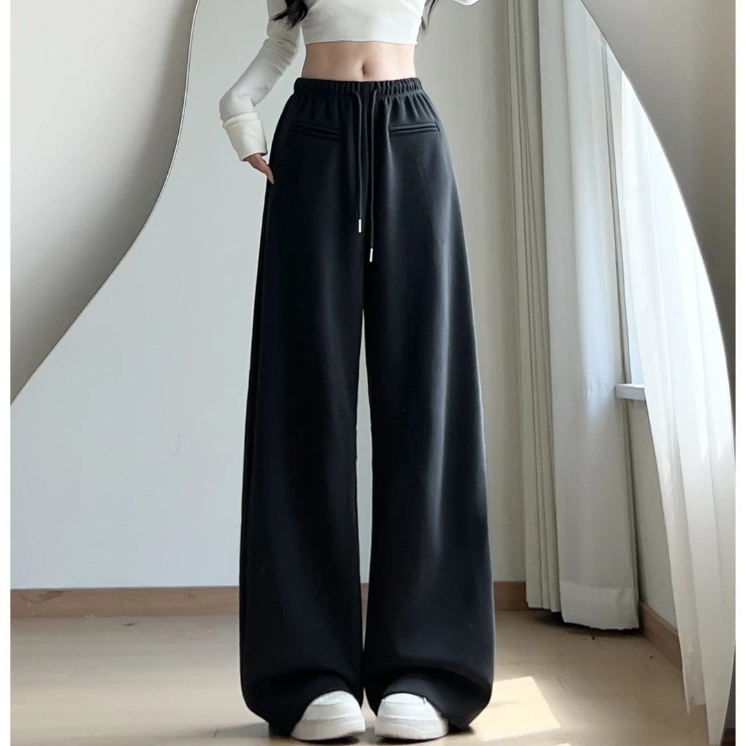 爆款慵懒窄版阔腿裤女秋2025新款宽松显瘦卫裤一字口袋运动弯刀裤