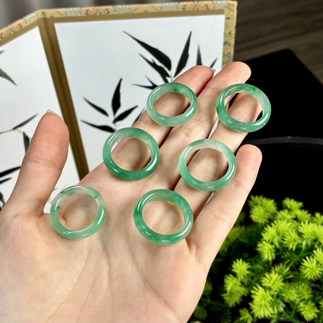 天然 非洲翠 高冰透飘花戒圈戒指（多样性发其一）绿色圈圈指环情侣