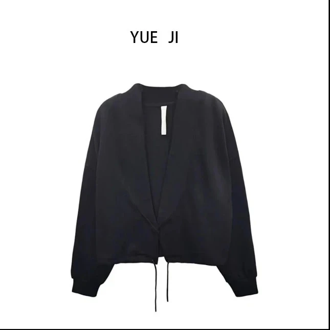 YUE JI 小众设计师款中山领百搭纯色无扣V领外套-LL02