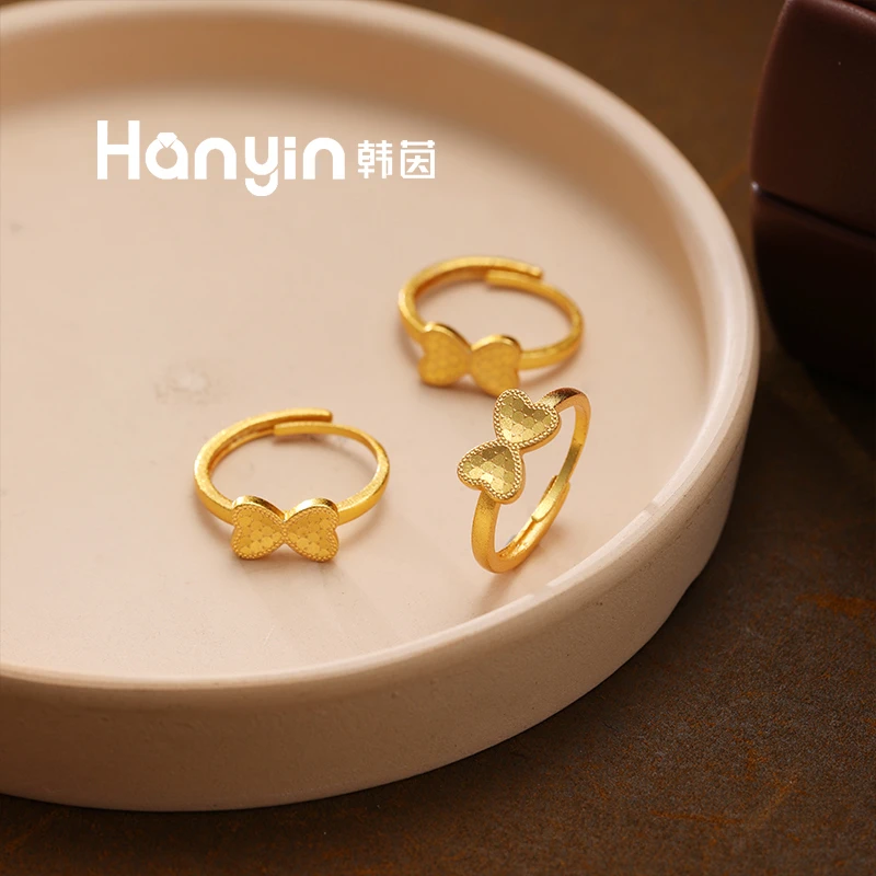 铜合金戒指 龙鳞碎冰冰爱心蝴蝶结开口戒指