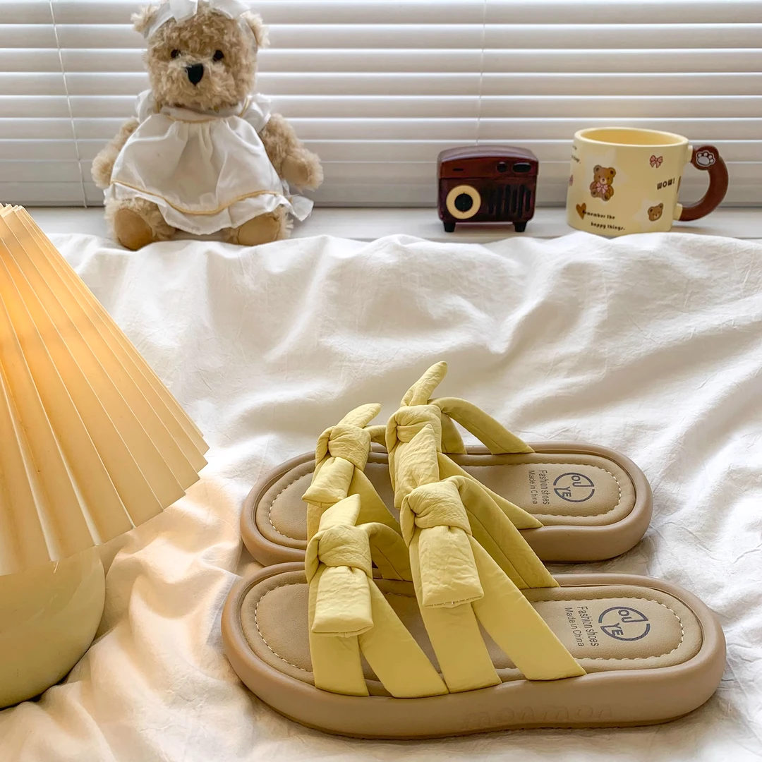 蝴蝶结凉拖鞋女夏外穿2025新款凉鞋法式仙女风时尚高级感厚底拖鞋