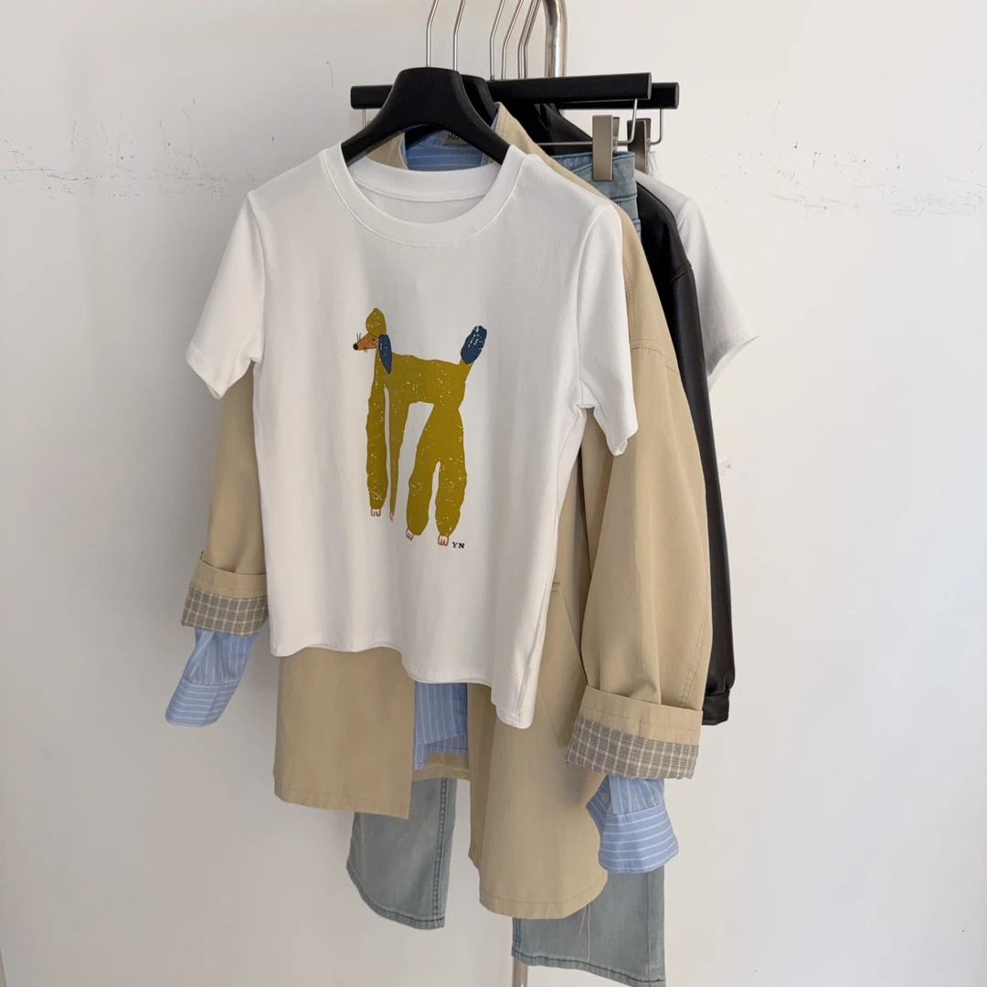 【株洲华丽熊小多】夏季印花短款上衣女装新款精梳棉弹力洗水棉T恤