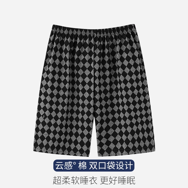 浪莎男士棉质睡裤夏季简约家居宽松睡衣裤夏天薄款五分裤短裤大码