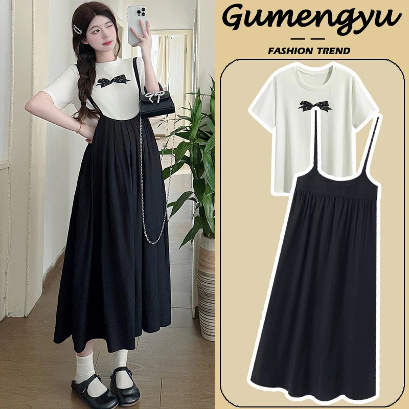 孕妇连衣裙夏季小个子2025新款时尚宽松休闲黑色吊带裙减龄上衣女
