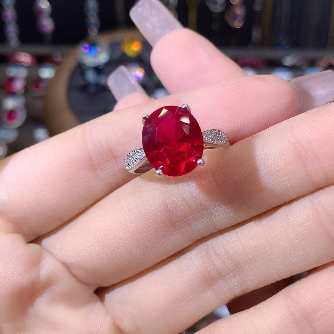 无925银鸽血红色戒指白1012