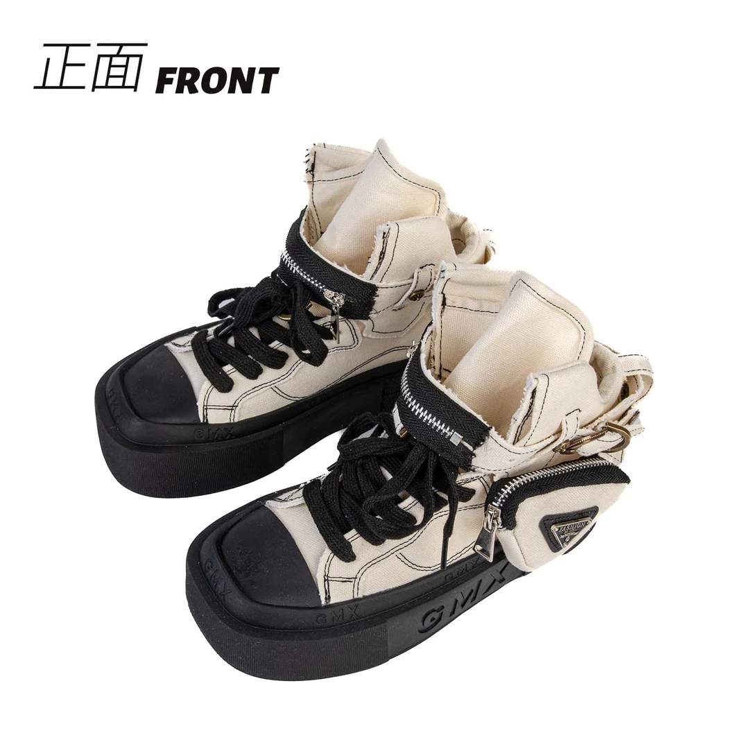 【唯品专属】9285-1 时尚包包高帮滑板百搭靴厚底牛仔布马丁靴