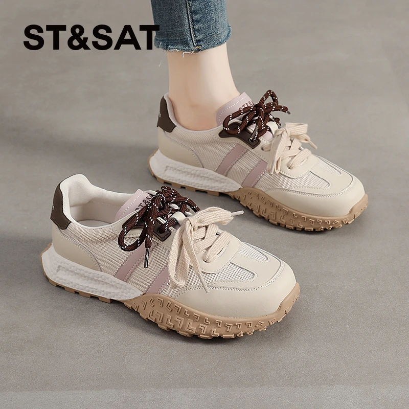 星期六德训鞋女透气网面夏季新款小众百搭厚底休闲小白鞋明星同款