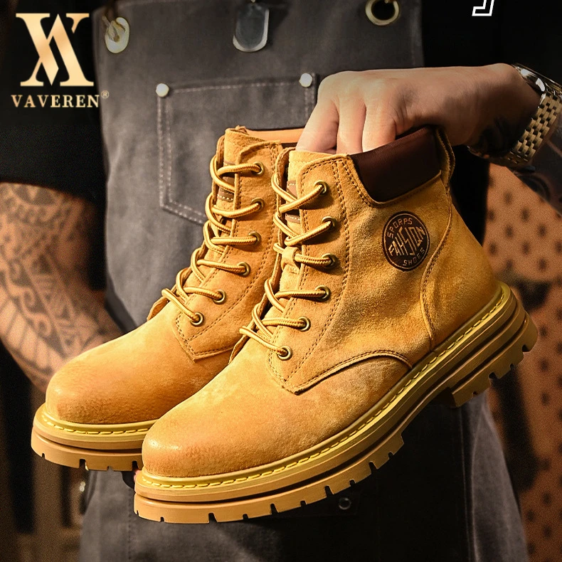 大黄靴马丁靴秋季男士真皮靴子新款内增高百搭厚底工装男女鞋