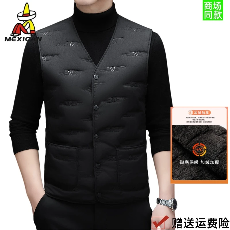 稻草人冬季男士保暖舒适马甲加绒加厚舒适亲肤中老年男装防风坎肩