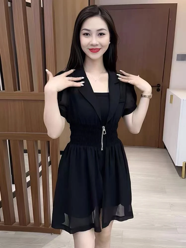 气质收腰显瘦背心+短裤+连衣裙三件套2025夏新款时尚小个子套装女