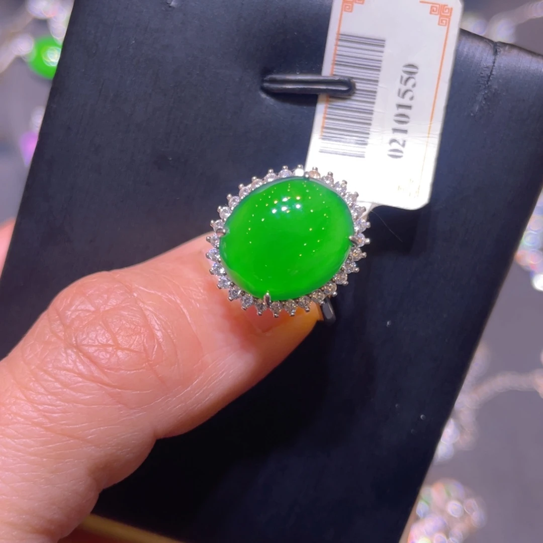 翡翠银S925镶嵌颈饰戒指