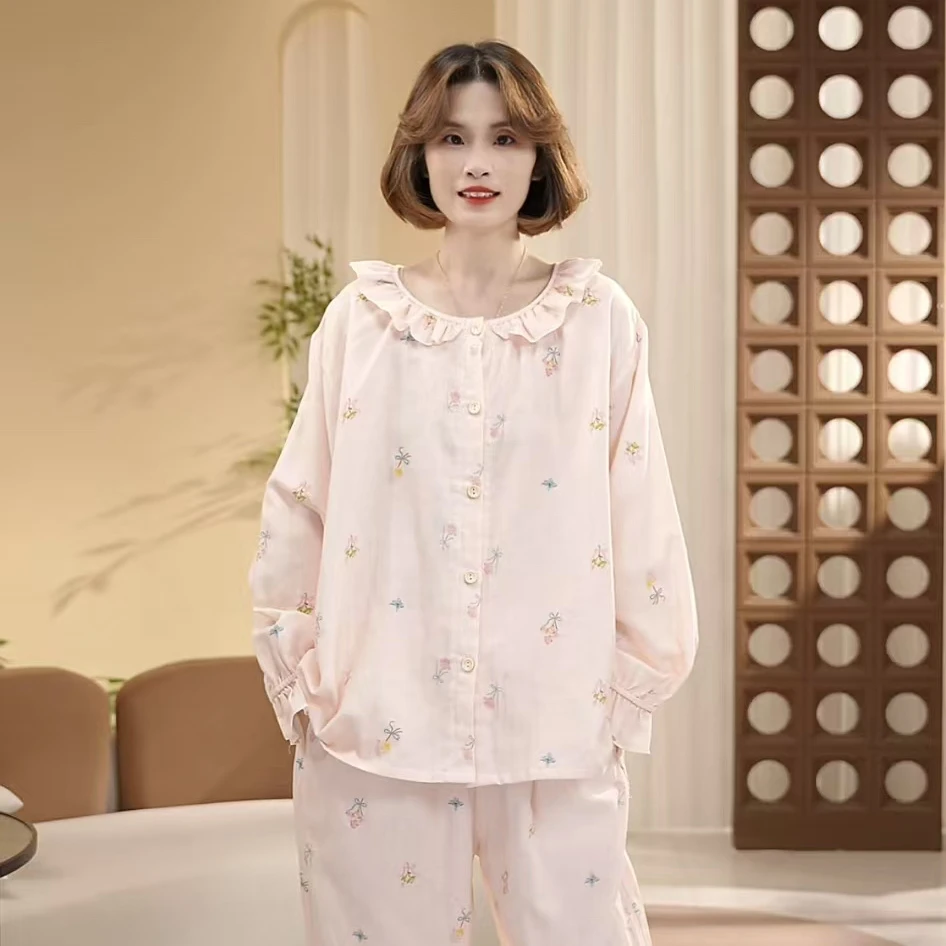芙蓉世家【粉小花】秋季新品纯棉100舒适家居服可外穿