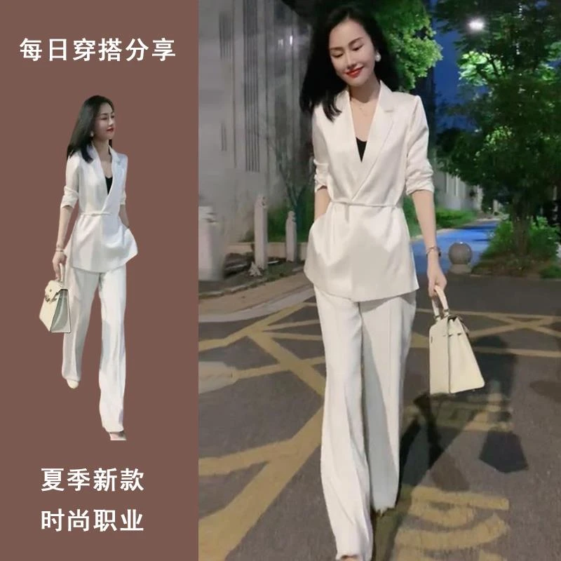 今年流行的夏装套装女薄款西装外套高级感轻职业西服阔腿裤两件套