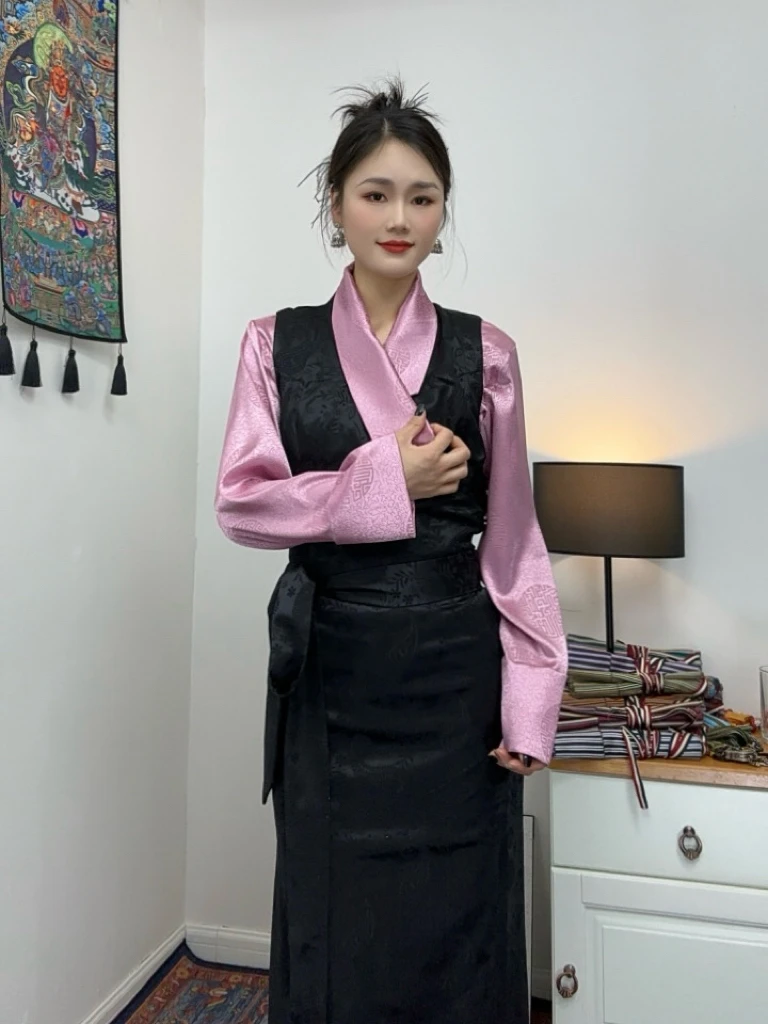 藏式无袖博拉裙衬衣套装女士藏装时尚气质经典百搭显白西藏服