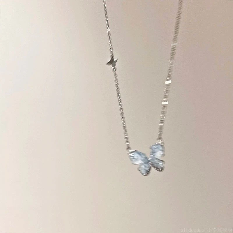 钛钢项链 冰晶渐变色蝴蝶项链女精致高级感锁骨链甜酷辣妹颈链