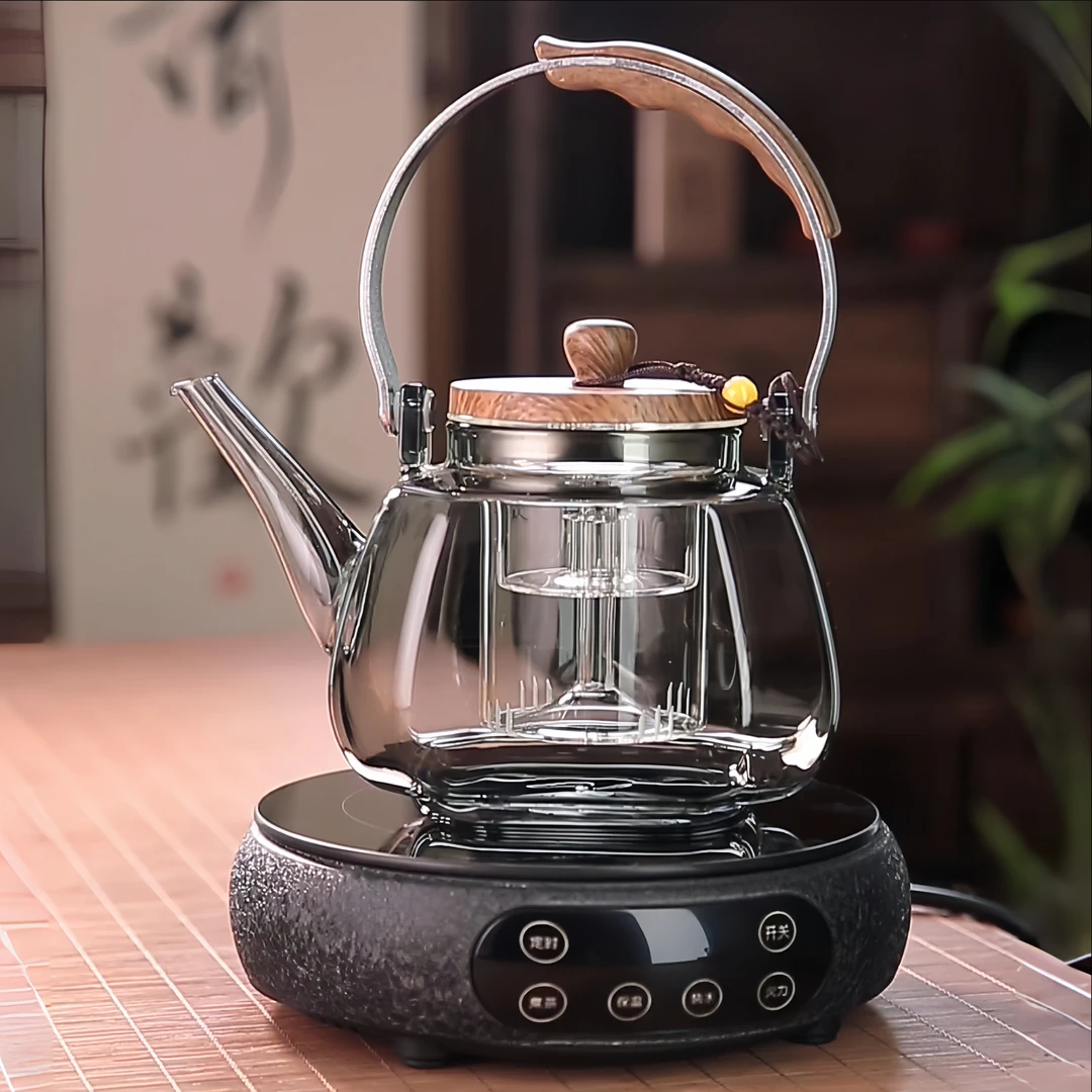 新款蒸煮一体电陶炉煮茶壶烧水烧茶壶电热高硼硅玻璃煮茶器泡套装