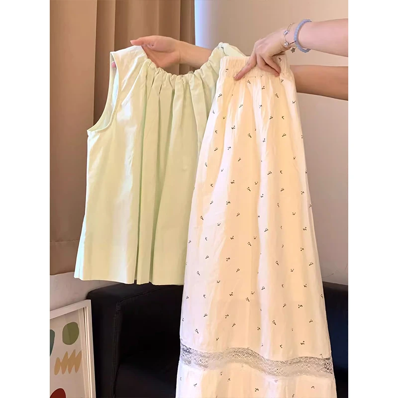 甜美风休闲无袖小衬衫套装女夏季新款小碎花松紧腰半身裙两件套潮