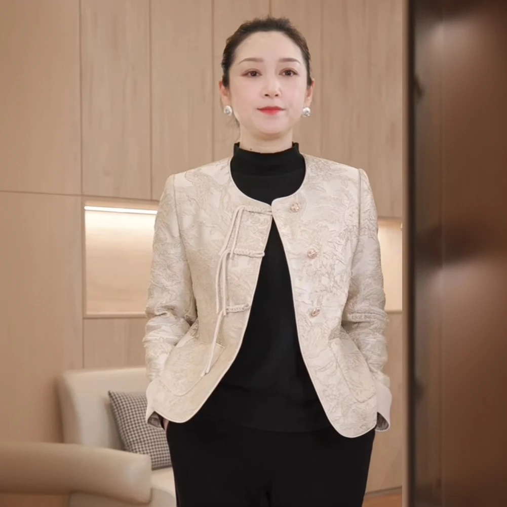 新中式秋装外套中年女装气质国风外套春季妈妈装时尚外套刺绣上衣