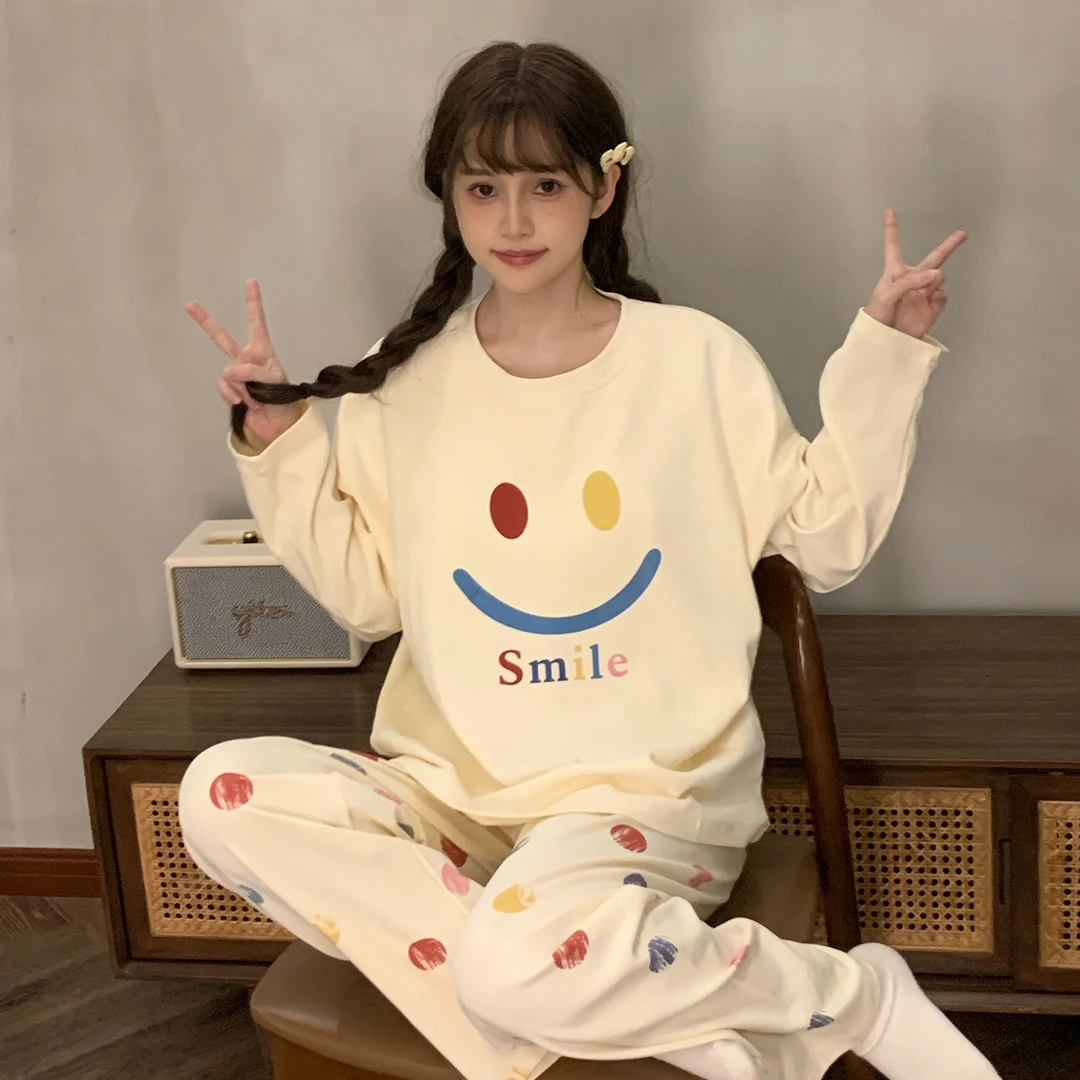 高颜值睡衣长袖长裤可外穿春秋新款甜美可爱女大学生家居服两件套