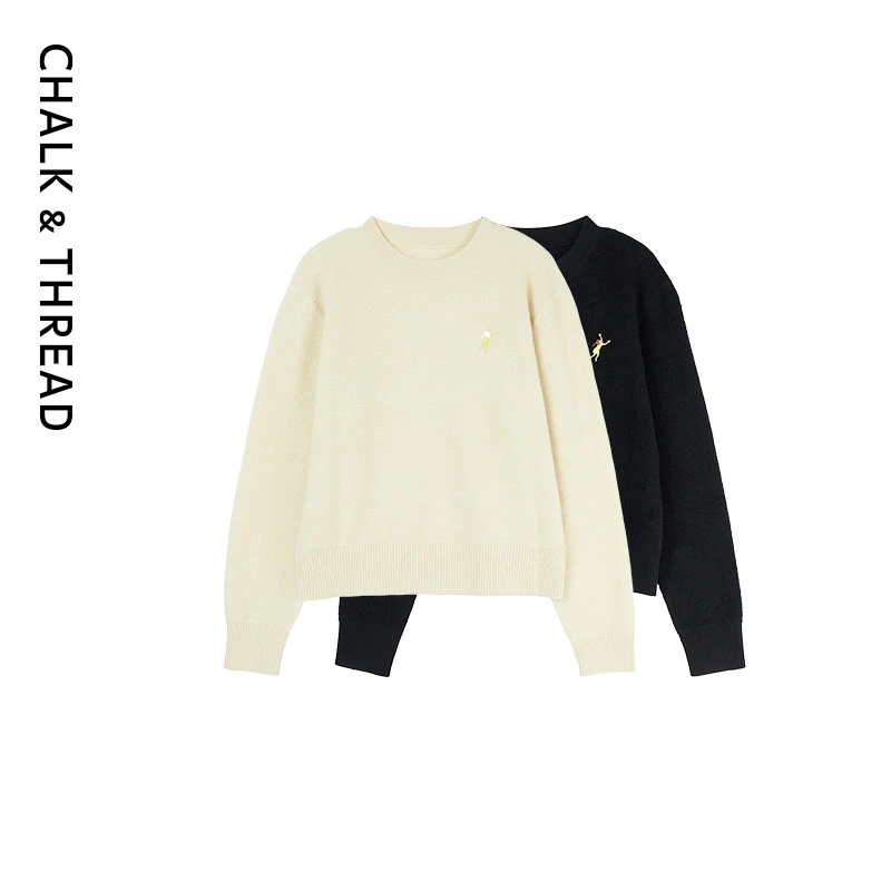CHALK&THREAD100羊毛刺绣套头肌理毛衣