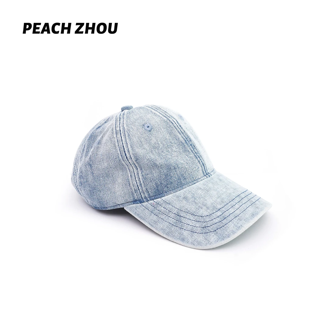 『PEACHZHOU』水洗浅蓝牛仔鸭舌帽复古休闲洋气百搭棒球棒