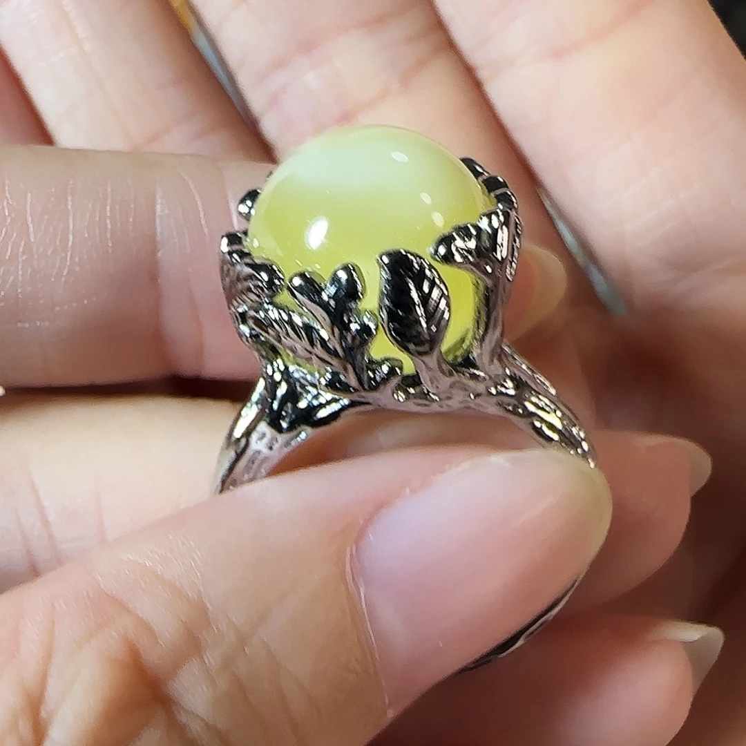 蜜蜡未镶嵌戒指金白圆珠戒指