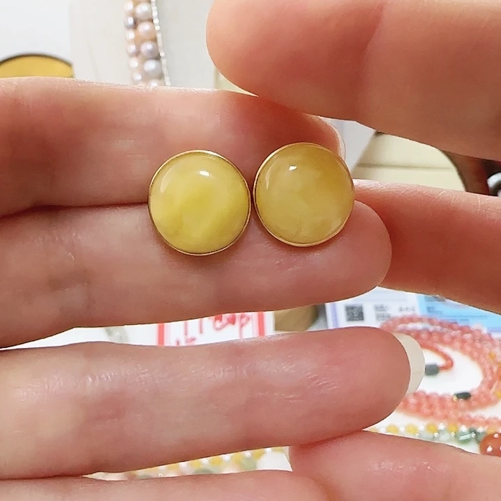 琥珀银S925镶嵌耳饰卡13.2的圆面银镶嵌有结构