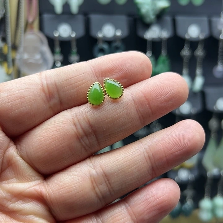 和田玉（碧玉）耳饰银S925镶嵌