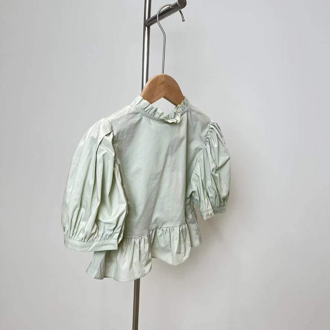 夏款女童两色衬衫黑/豆绿色 2028 禾系