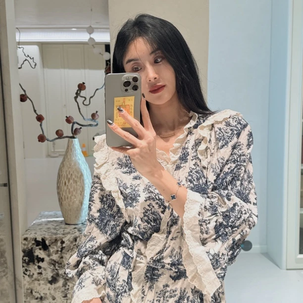 春秋青花瓷风格睡袍式家居服