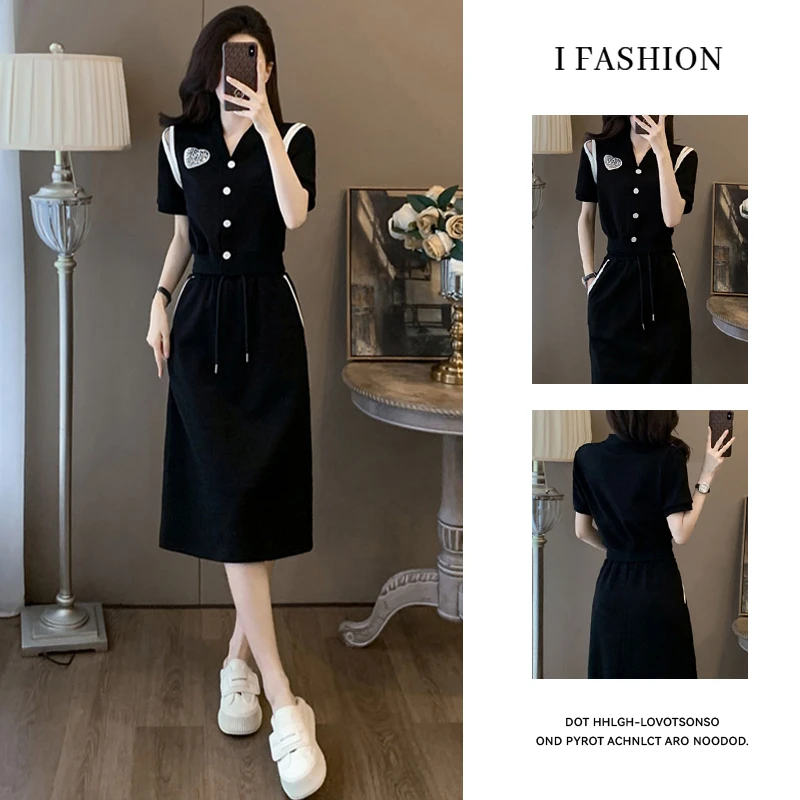 高级感时尚套装裙女2025年夏季新款显瘦收腰短袖高腰半身裙两件套