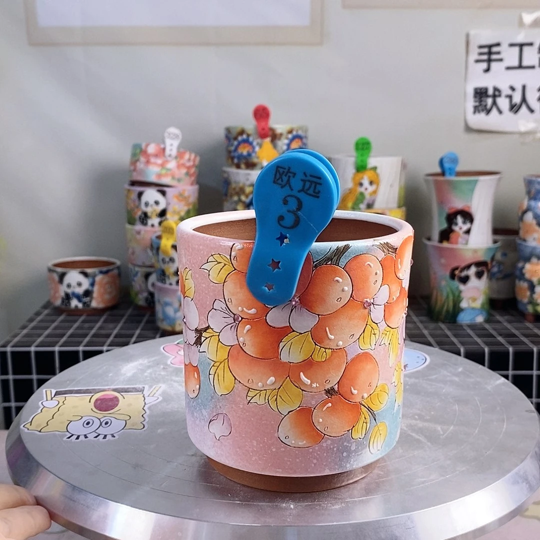 远***方红泥花盆红陶手绘花盆
