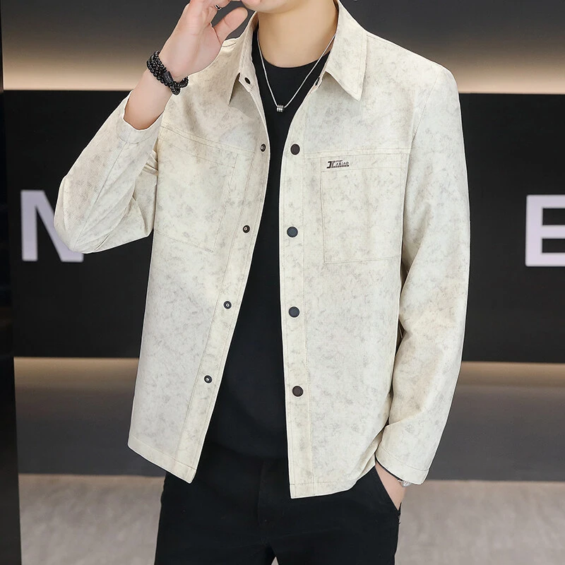 修身型韩版夹克外套薄款男士外套帅气春秋季潮流翻领修身男上衣