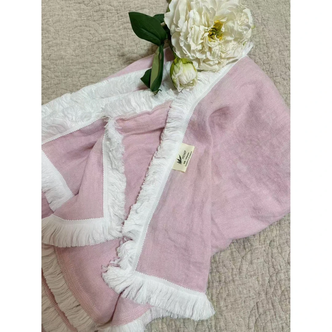 《雨露胭脂粉》汉麻雨露麻5支巨软重工流苏毯子〈软软糯糯〉